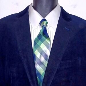 GEOFFREY BEENE Blue Green Plaid Spring Silk Necktie